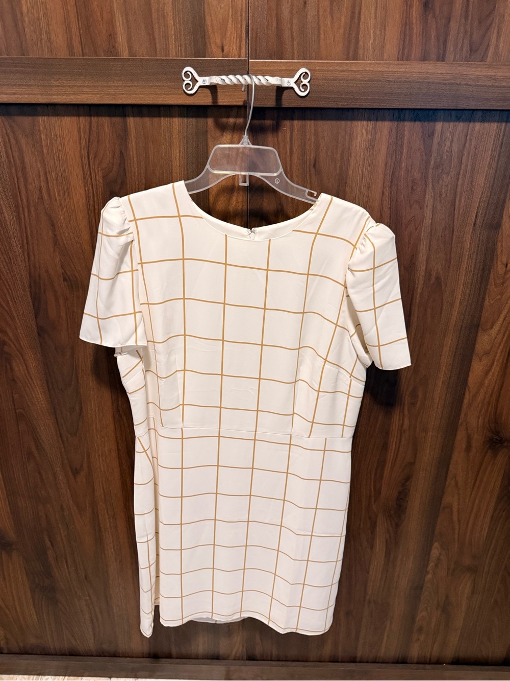 NWT Ann Taylor Cream Dress with Tan Grid Print, Size 16